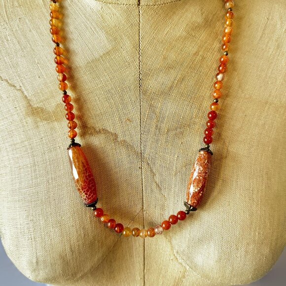 Vintage Necklace, Carnelian, Snakeskin Agate, Vintage, Art Deco, Stones, 1930s - Picture 3 of 7